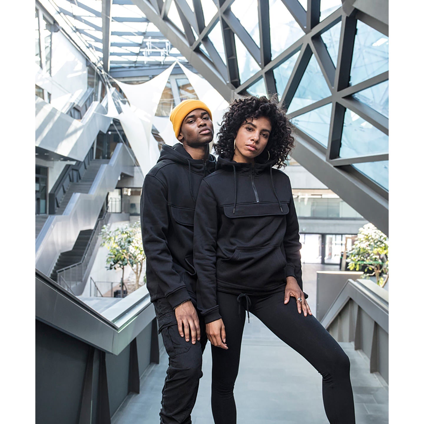 Build Your Brand Pullover Hoodie with Decorative Pocket and Drawstring Waist