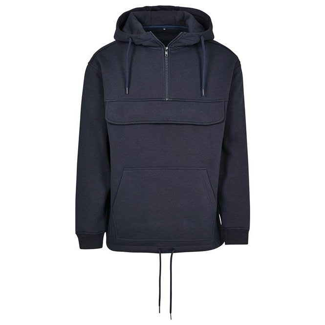 Build Your Brand Pullover Hoodie with Decorative Pocket and Drawstring Waist