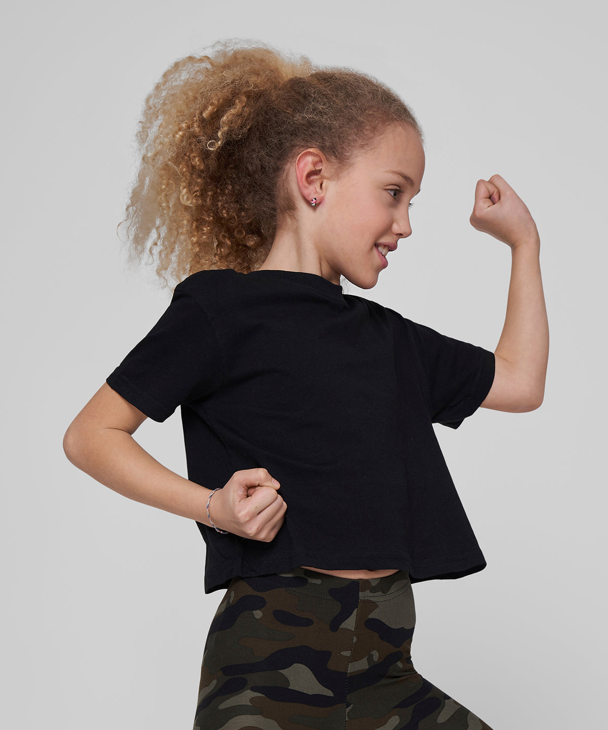 Build Your Brand Girls Cropped Jersey Tee Short Sleeve Round Neck 100% Cotton