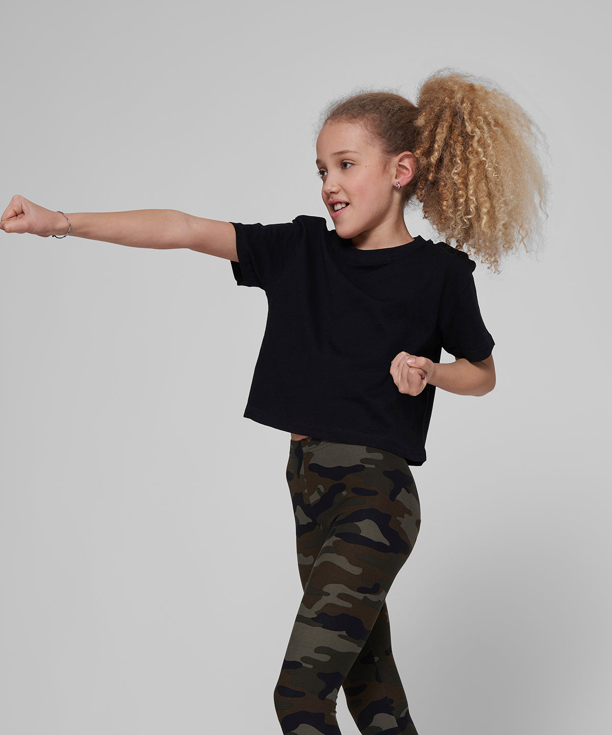 Build Your Brand Girls Cropped Jersey Tee Short Sleeve Round Neck 100% Cotton