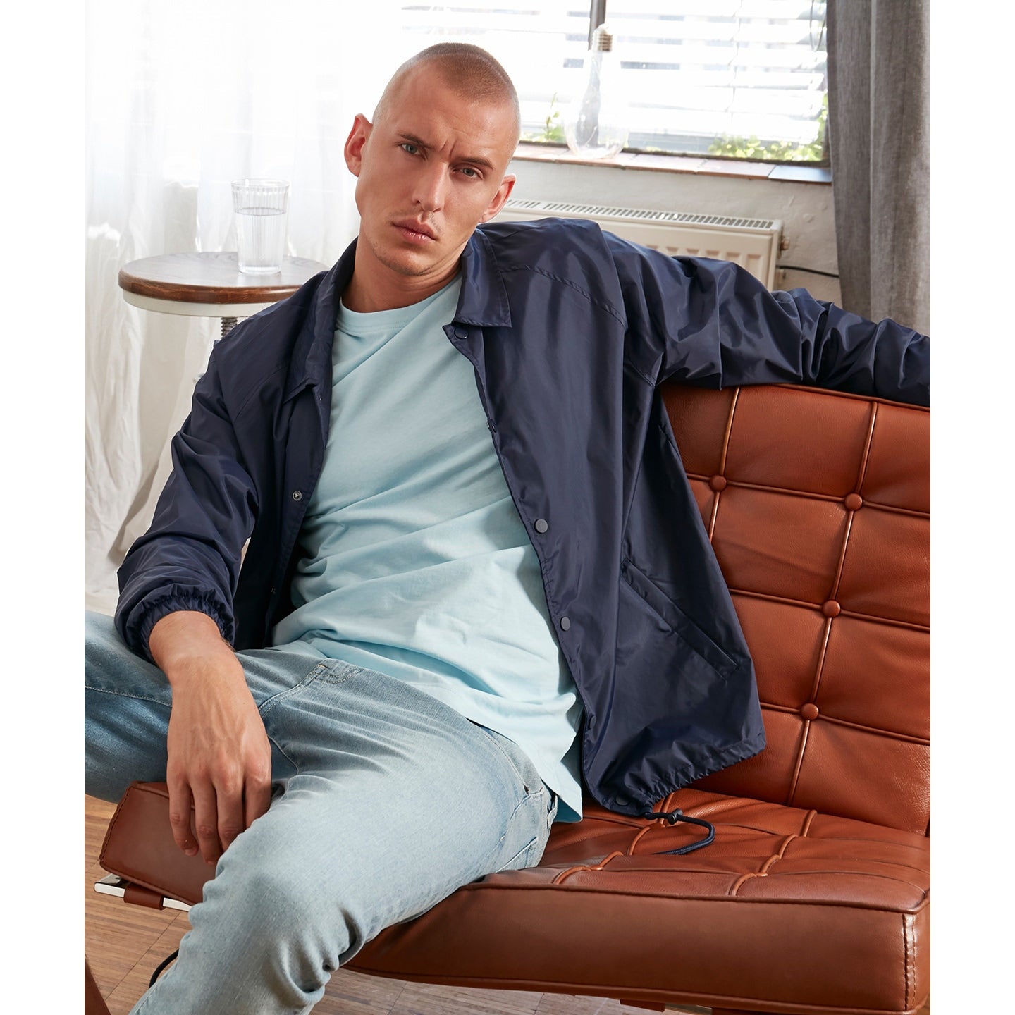 Build Your Brand Coach Jacket Nylon Streetwear with Pockets and Drawstring