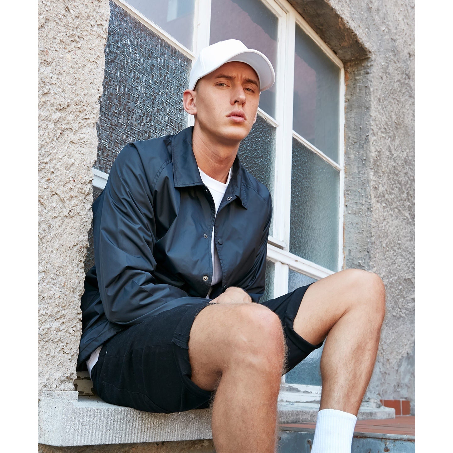 Build Your Brand Coach Jacket Nylon Streetwear with Pockets and Drawstring