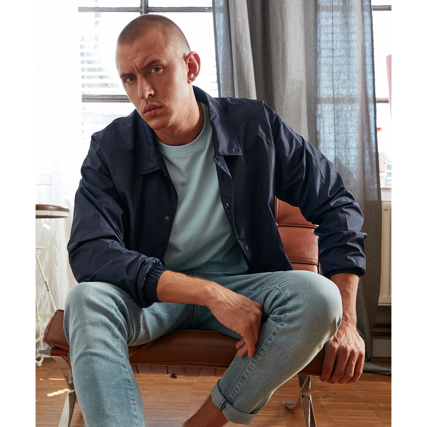 Build Your Brand Coach Jacket Nylon Streetwear with Pockets and Drawstring