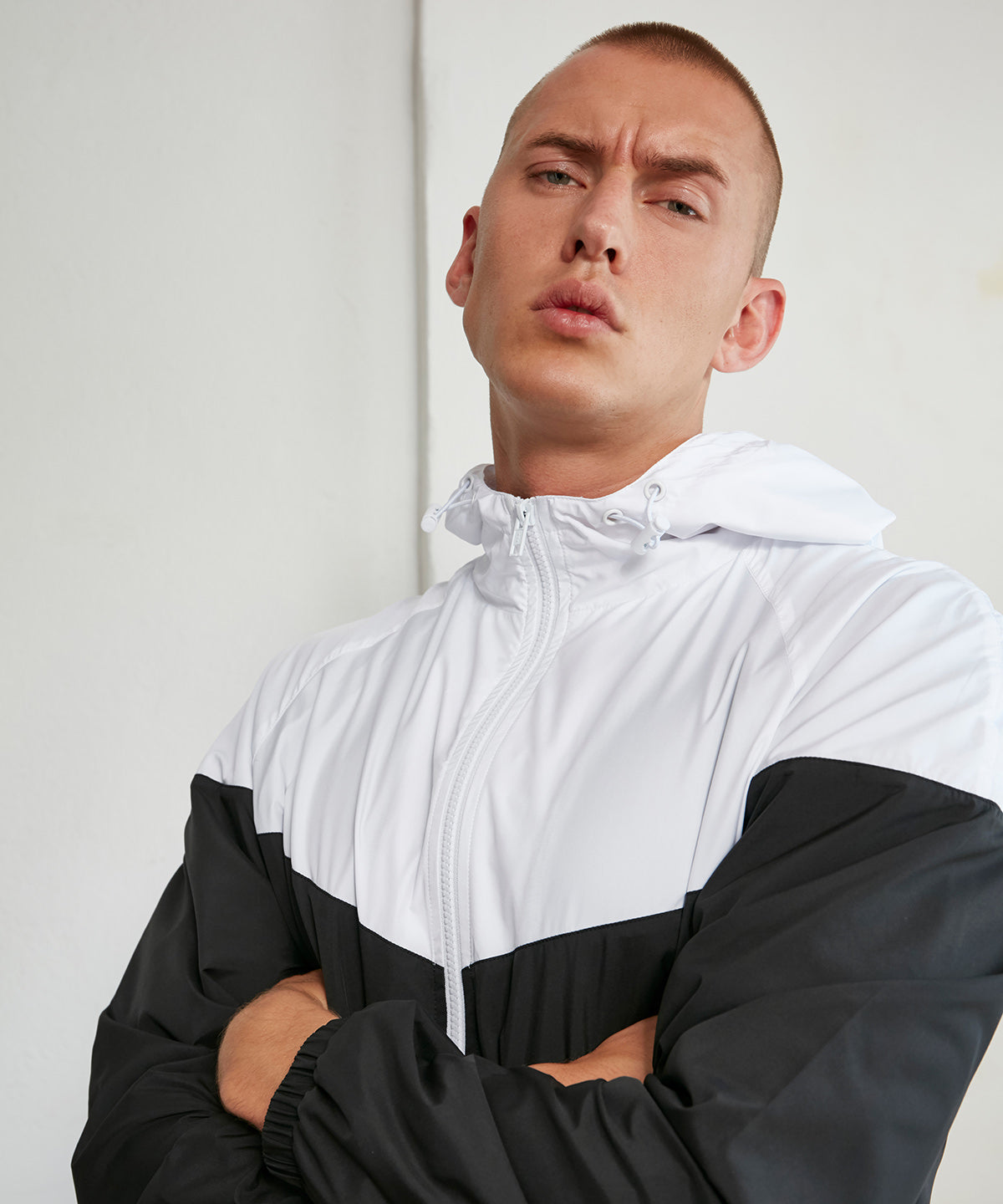 Build Your Brand Two-Tone Windrunner Jacket with Adjustable Hood and Pockets