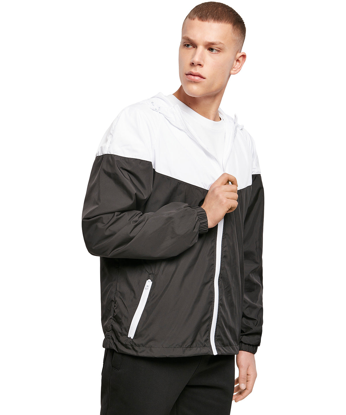 Build Your Brand Two-Tone Windrunner Jacket with Adjustable Hood and Pockets