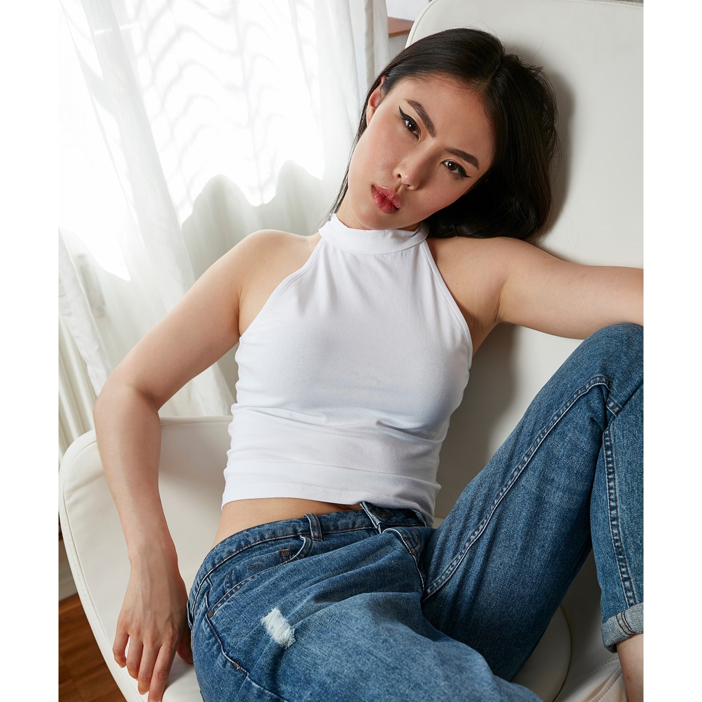 Build Your Brand Women's Turtleneck Sleeveless Short Top Cotton Stretch Jersey