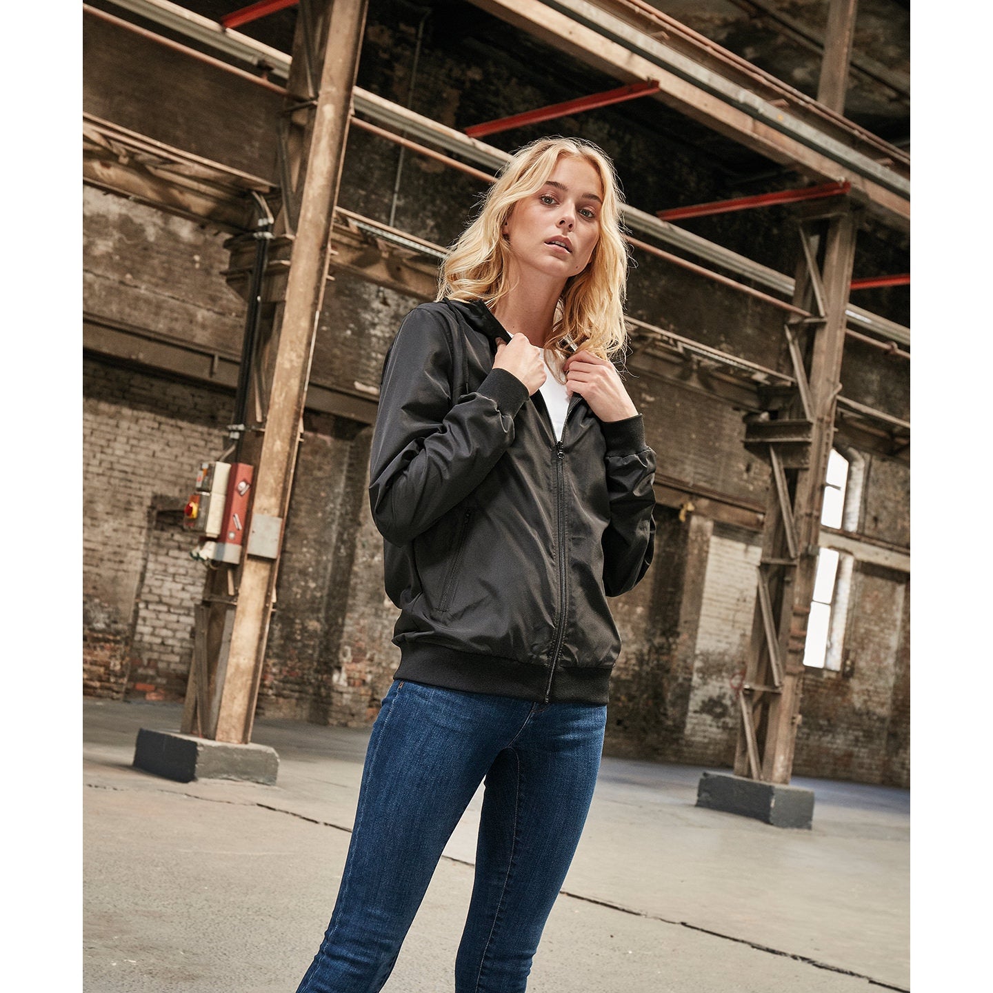 Build Your Brand Women's Recycled Windrunner Jacket Lightweight Casual Hooded