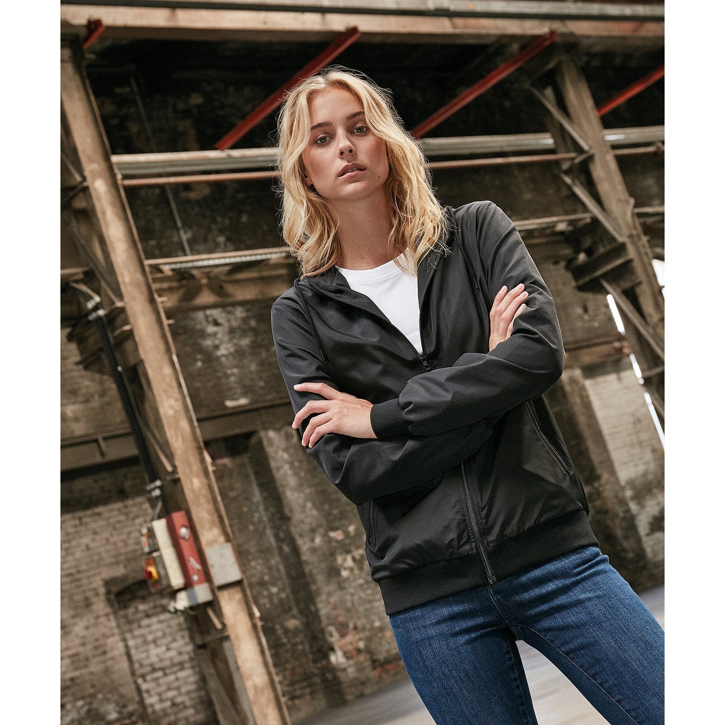 Build Your Brand Women's Recycled Windrunner Jacket Lightweight Casual Hooded