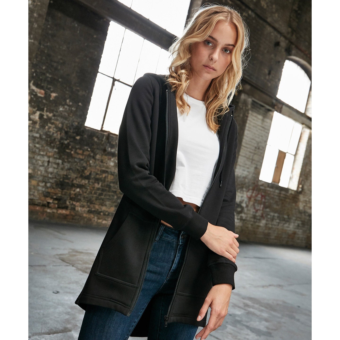 Build Your Brand Women's Sweat Parka Hooded Zip Hoody with Custom Back Cut-Out