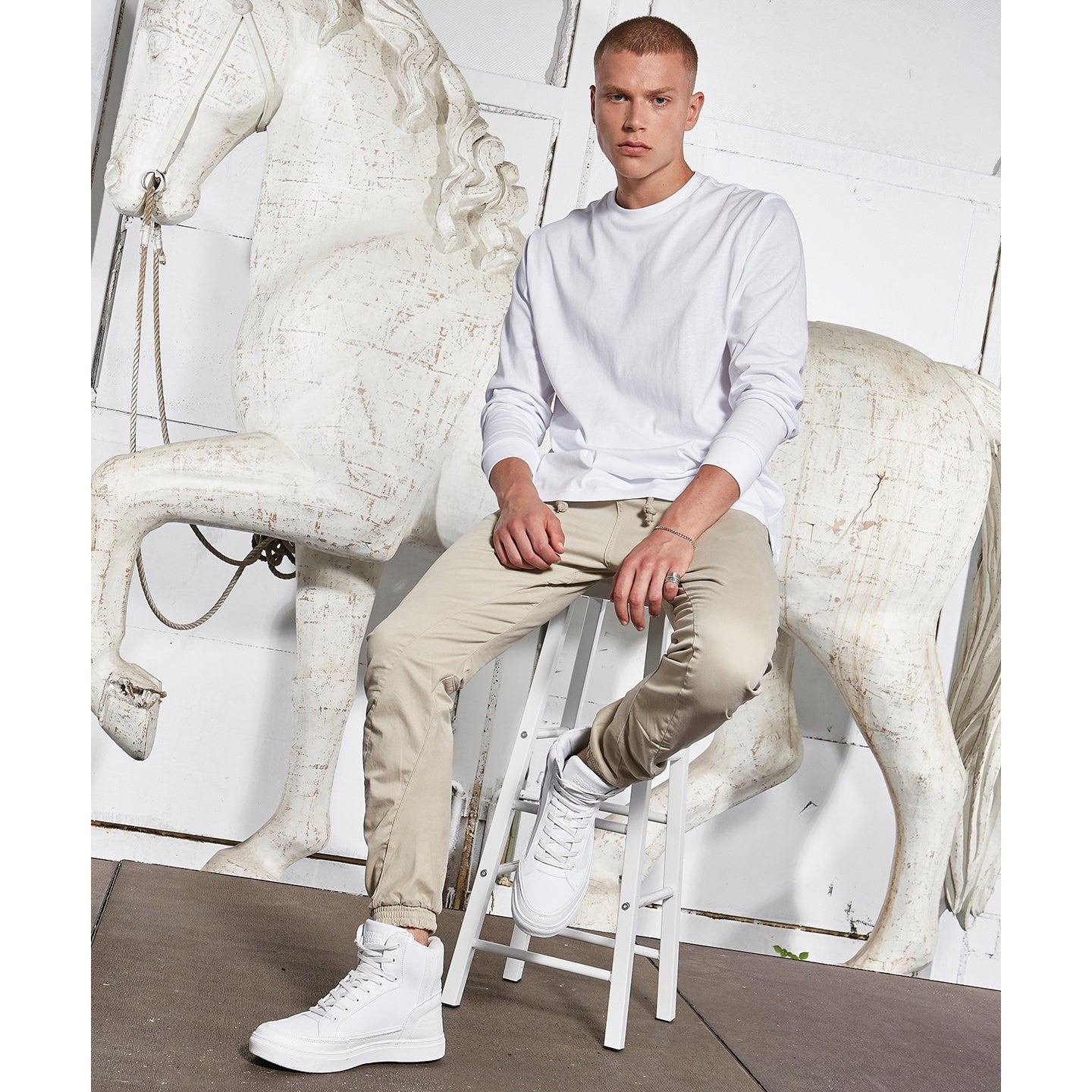 Build Your Brand Organic Long Sleeve T-Shirt with Ribbed Cuffs for Men