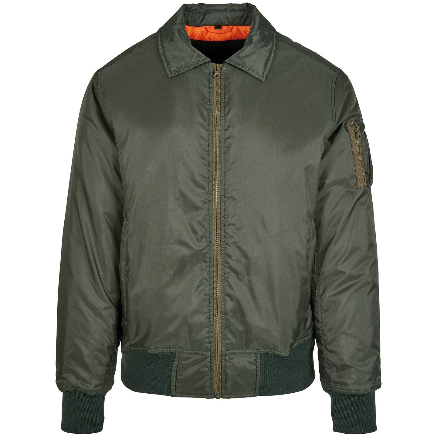 Build Your Brand Men's Collar Bomber Jacket with Orange Lining and Pocket