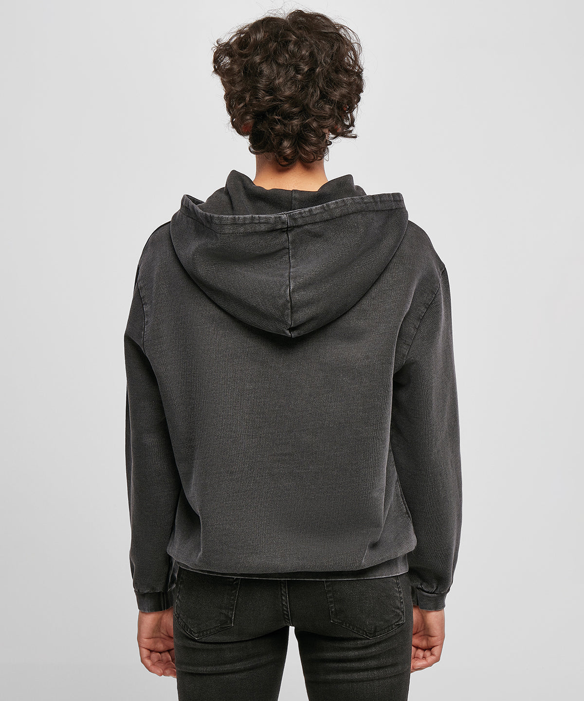 Build Your Brand Women's Acid Washed Oversized Hoodie with Kangaroo Pocket