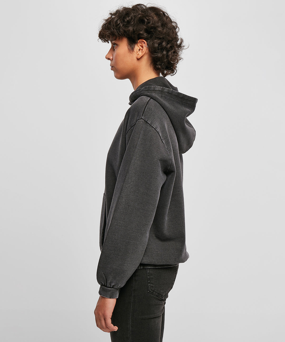 Build Your Brand Women's Acid Washed Oversized Hoodie with Kangaroo Pocket