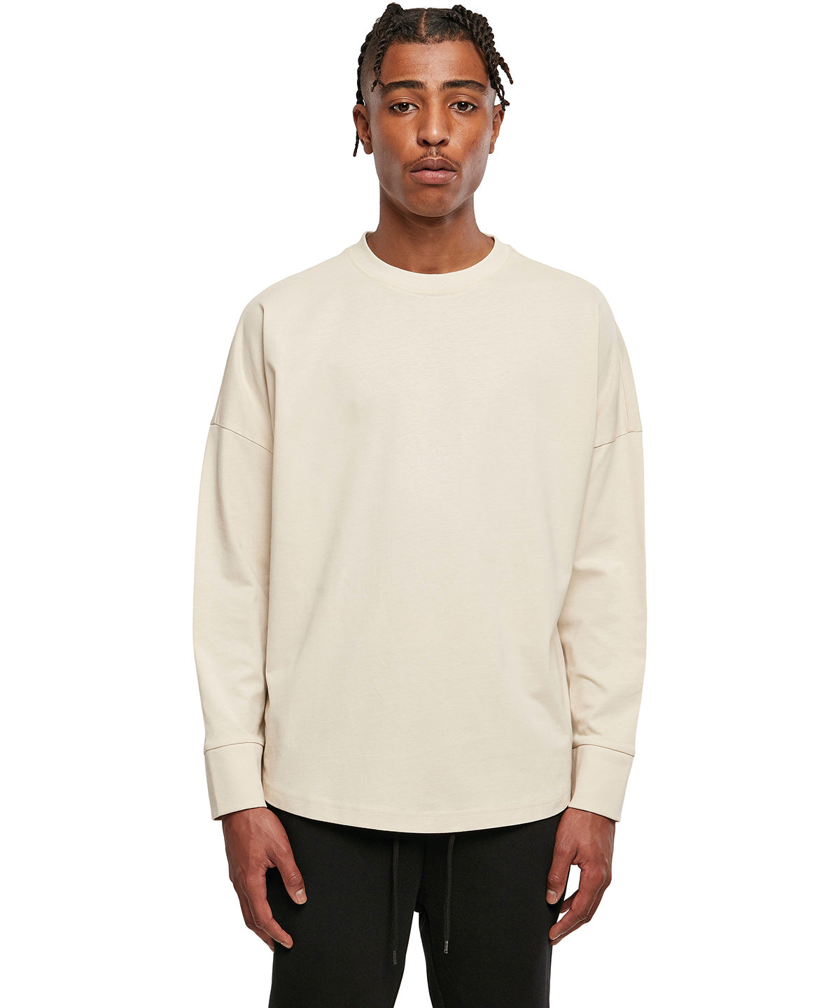 Build Your Brand Men's Oversized Long Sleeve T-Shirt 100% Cotton Casual Wear