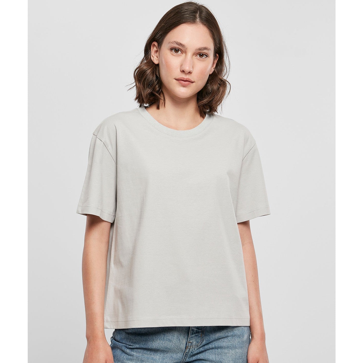 Build Your Brand Women's Oversized Everyday Tee Light Asphalt 100% Cotton
