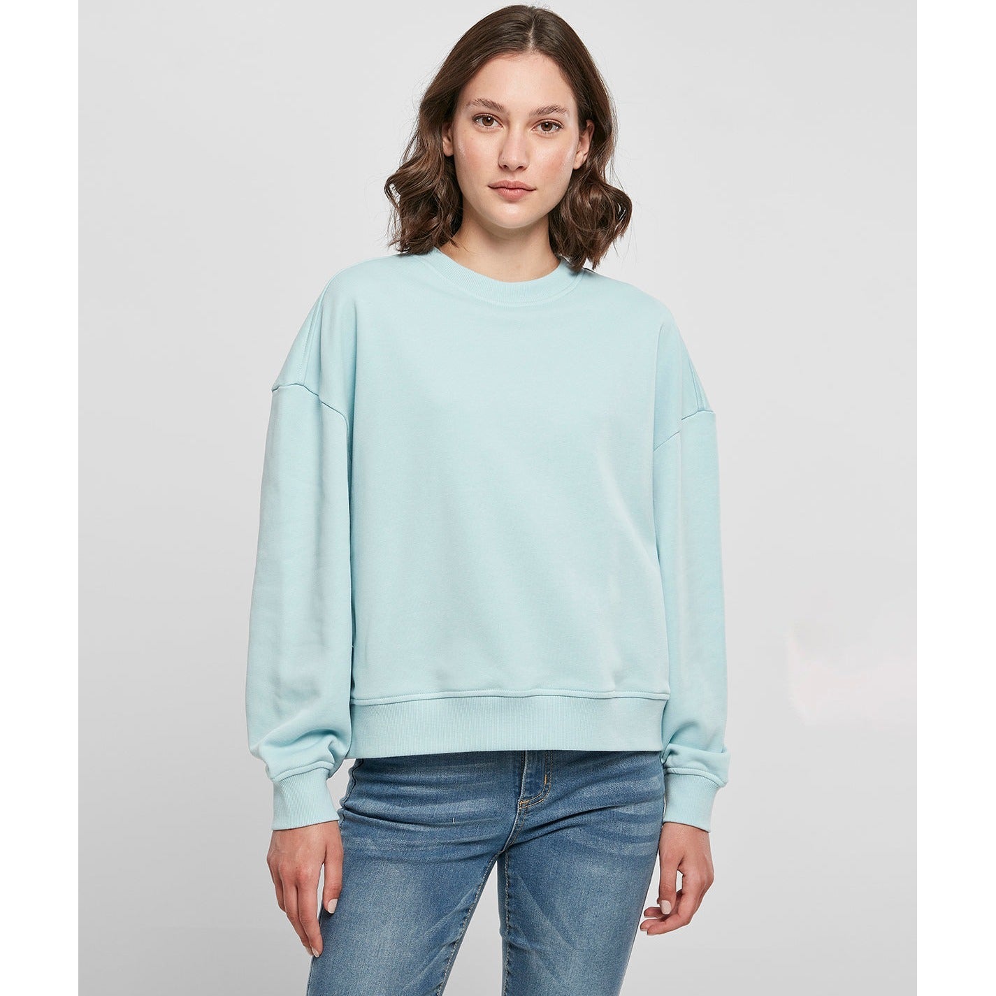 Build Your Brand Women's Oversized Crew Neck Sweatshirt Cozy Casual Top