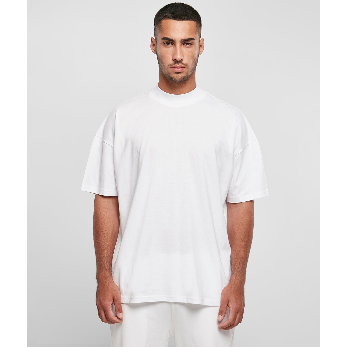 Build Your Brand Oversized Mock Neck Tee 100% Cotton High Neck Men's Shirt