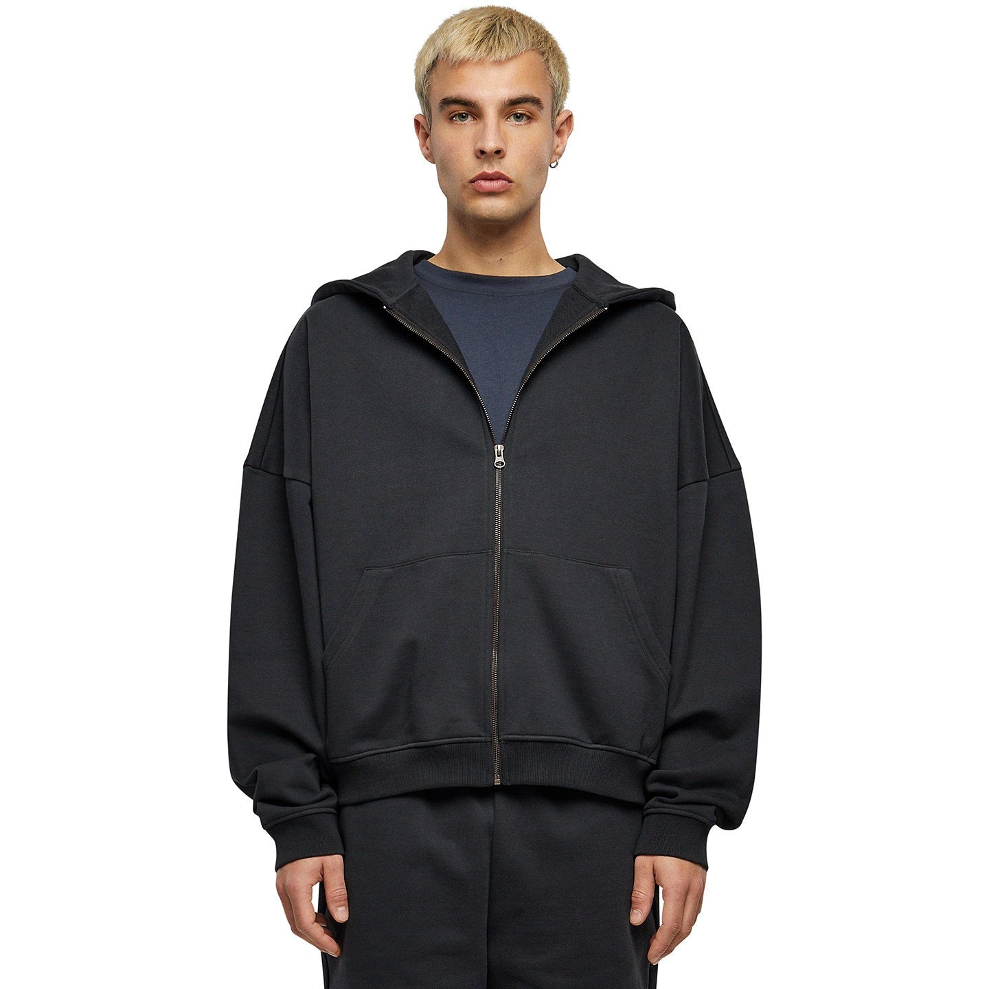 90s Oversized Zip Hoodie Men Heavy Cotton Terry Kangaroo Pocket Amfori BSCI