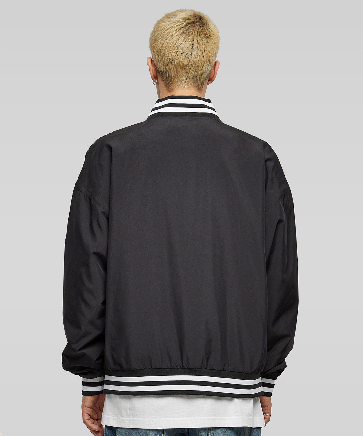 Build Your Brand Men's Light College Jacket with Striped Collar and Cuffs