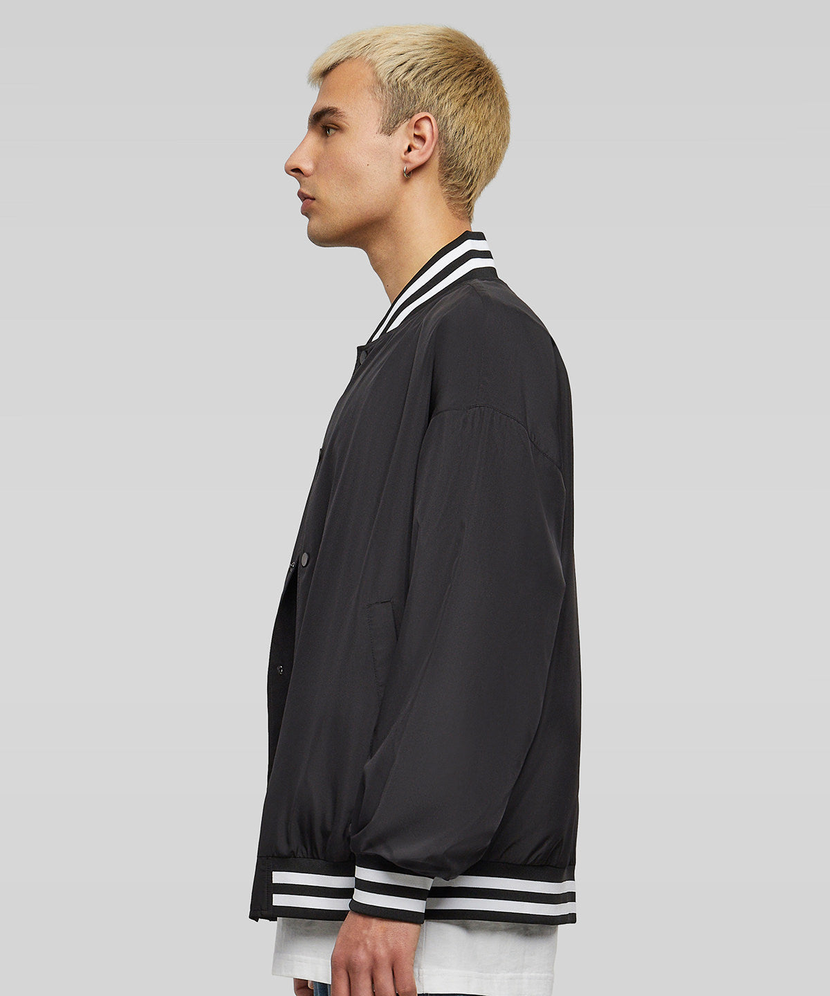 Build Your Brand Men's Light College Jacket with Striped Collar and Cuffs