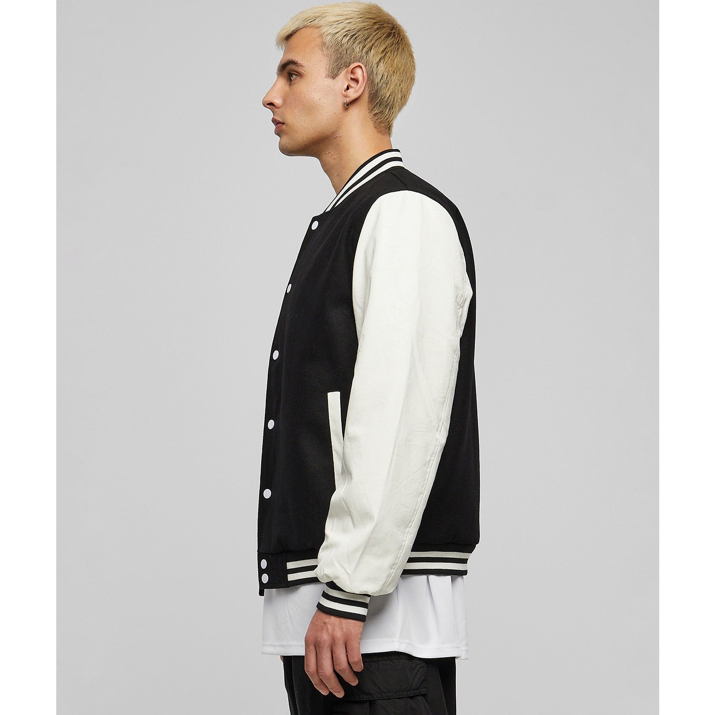 Retro College Jacket for Men with Contrasting Sleeves and Embroidery Option