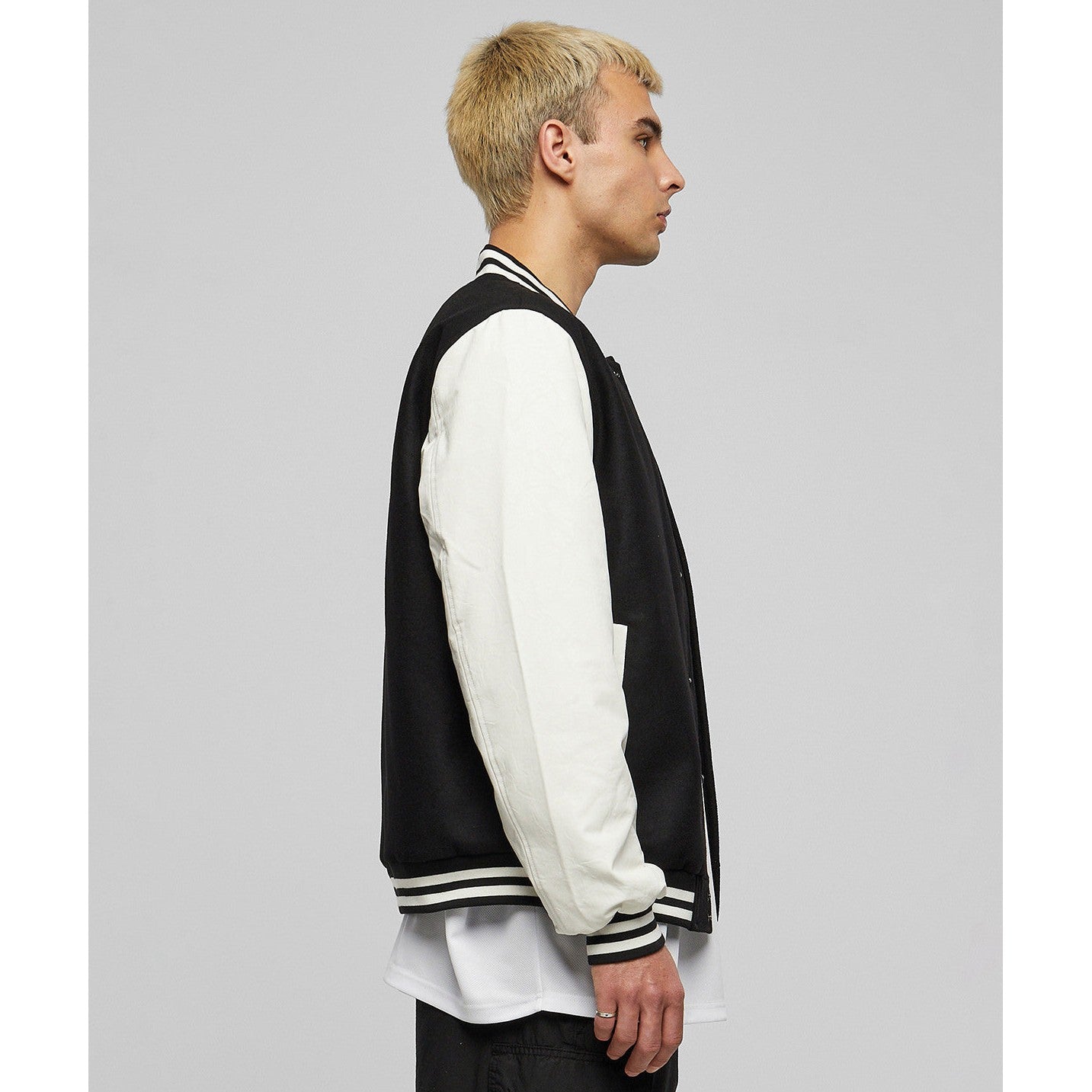 Retro College Jacket for Men with Contrasting Sleeves and Embroidery Option
