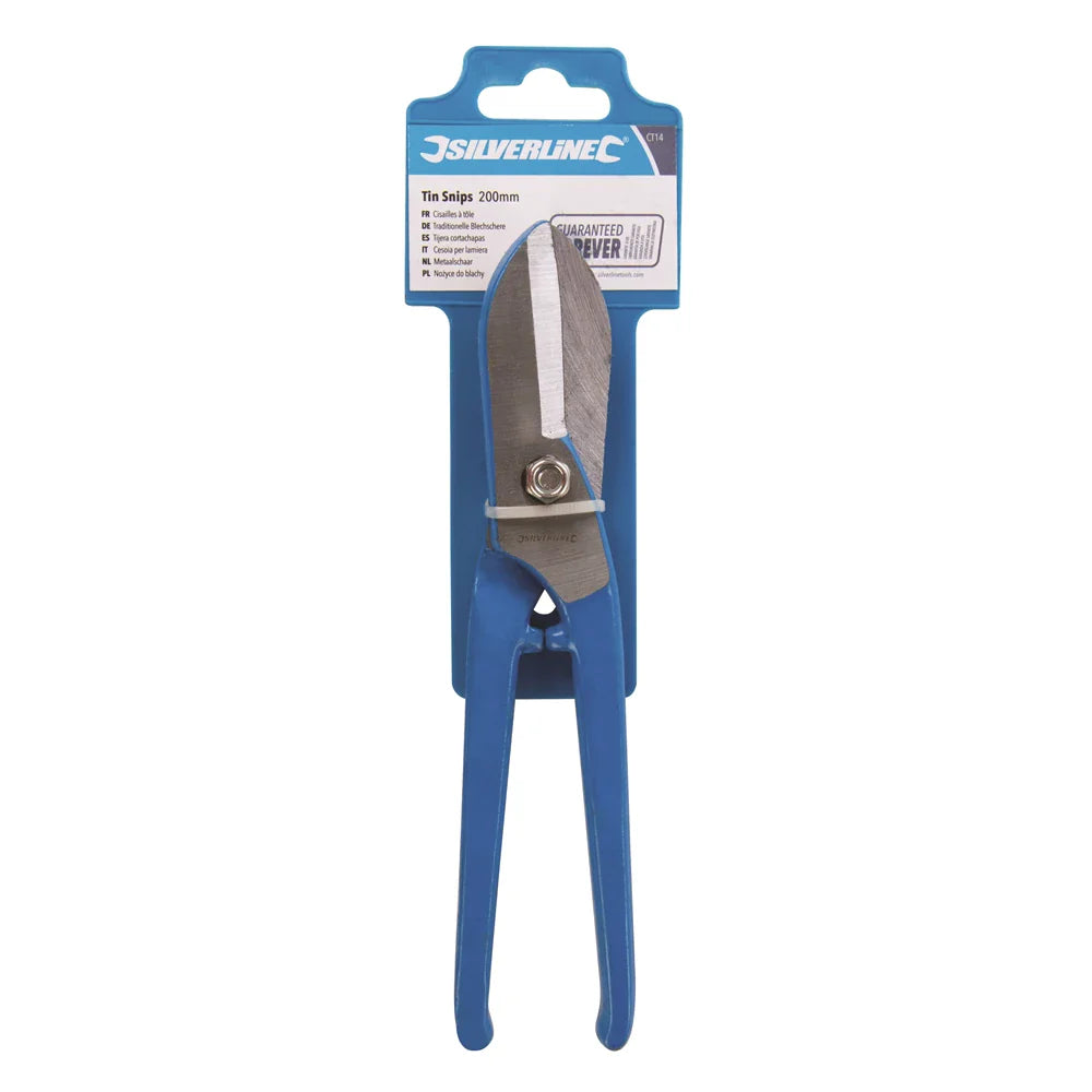 Silverline Tin Snips 200mm Hardened Steel Blades Soft Grip Anti-Nip Lugs