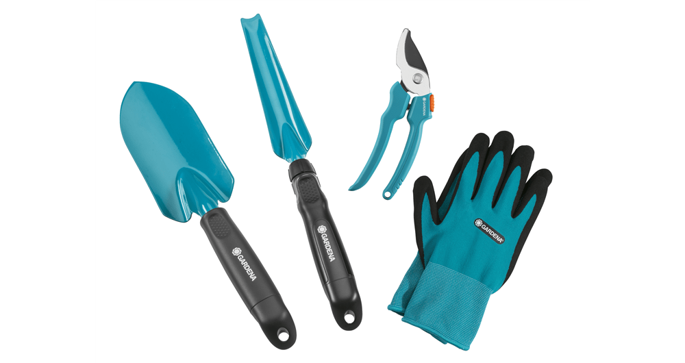 Gardena Basic Hand Tools Set with Trowels Secateurs and Gardening Gloves