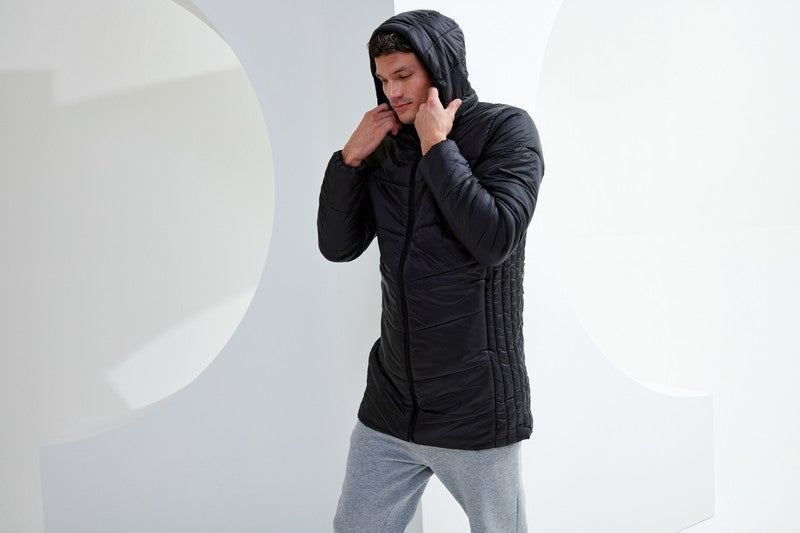 Men's TriDri Microlight Longline Jacket Lightweight Padded Hooded Coat