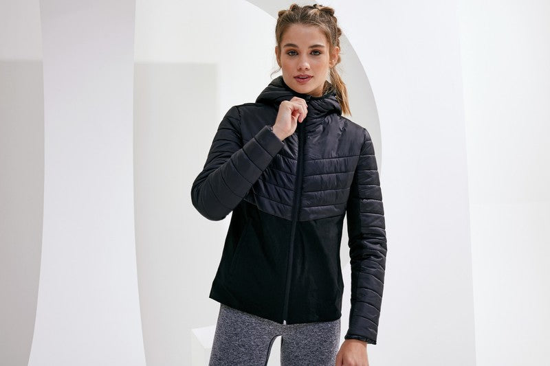Women's TriDri Insulated Hybrid Jacket with Hood, Full Zip, Stretchy Panels