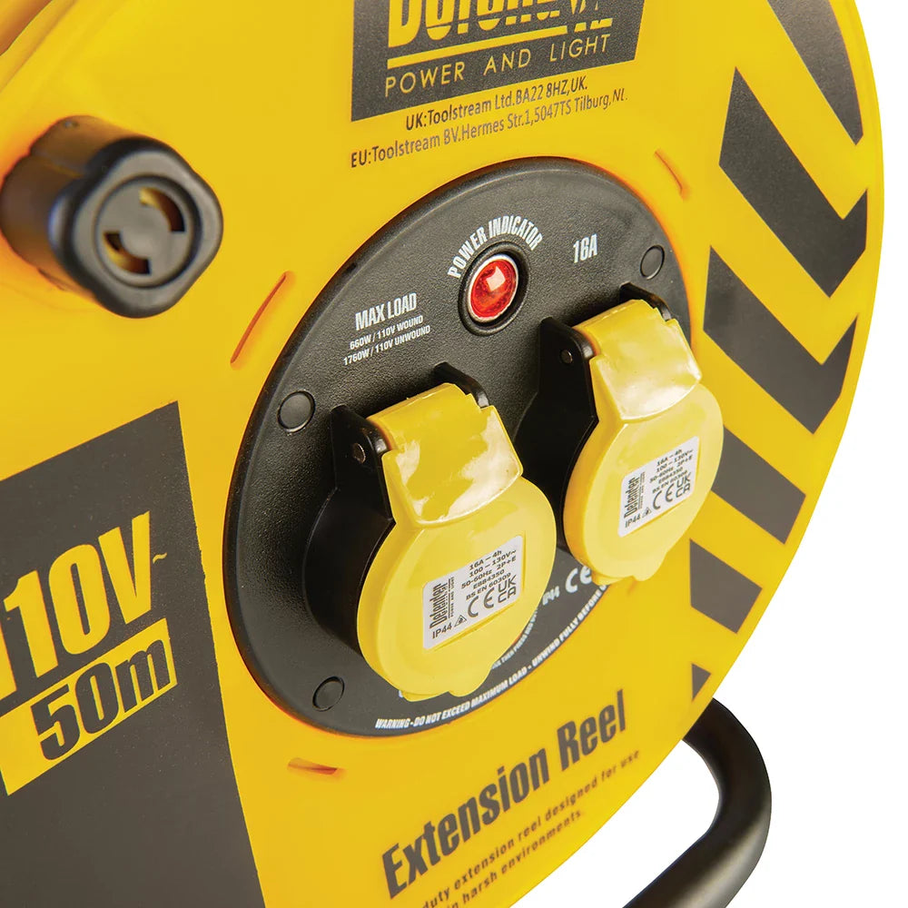 Defender 50m Industrial Cable Reel 16A 2-Way with Thermal Overload Protection