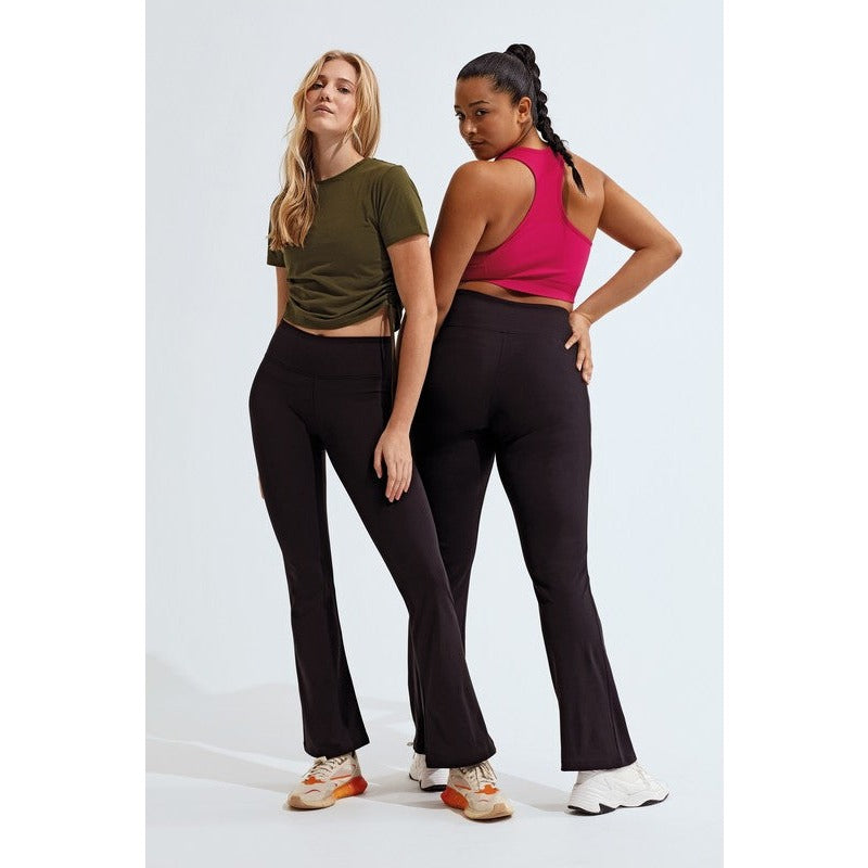 TriDri Women's Recycled Flare Leggings with Hidden Pocket, Soft Stretch Fabric