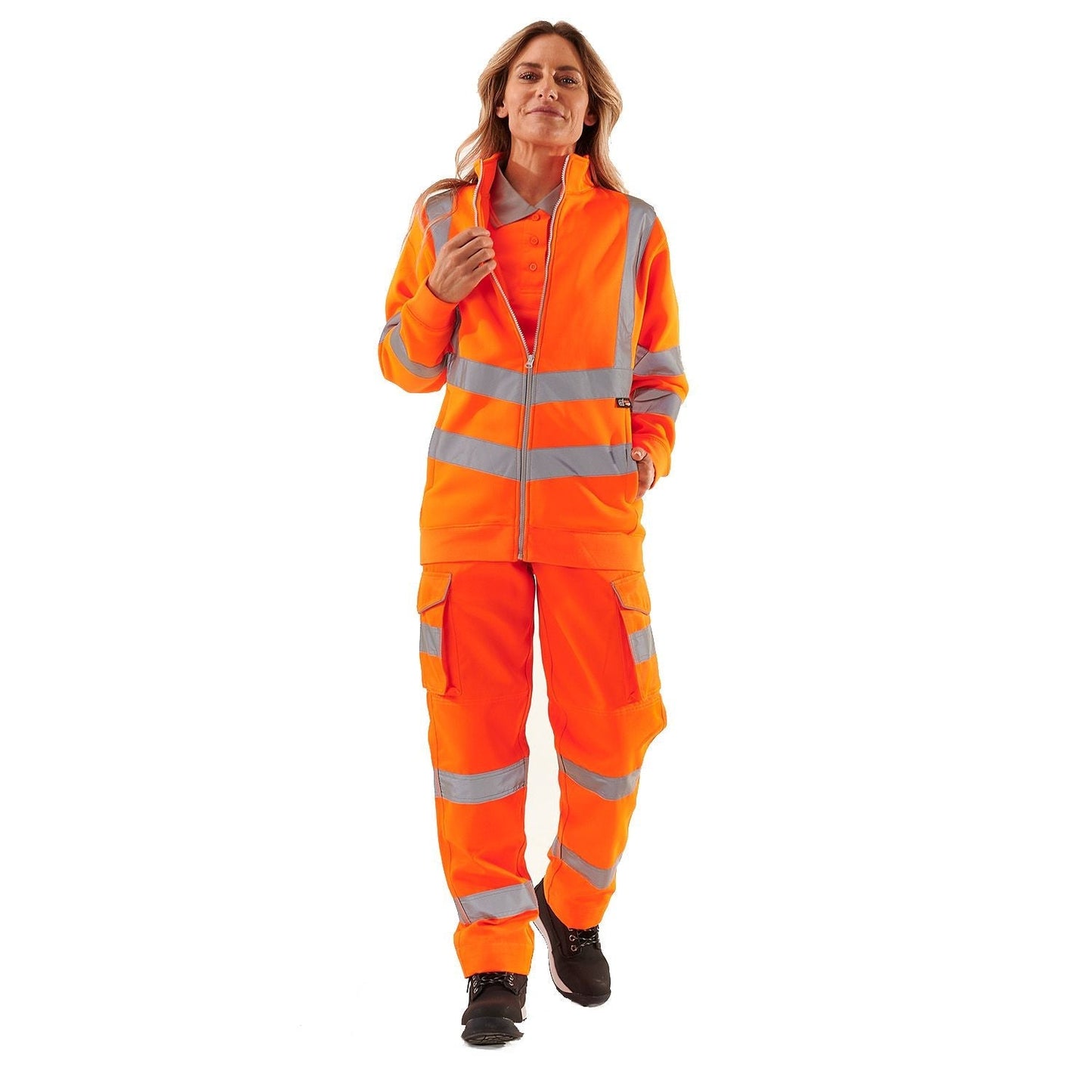Supertouch Ladies Hi Vis Orange Eshaal Zipped Sweatshirt with Pockets