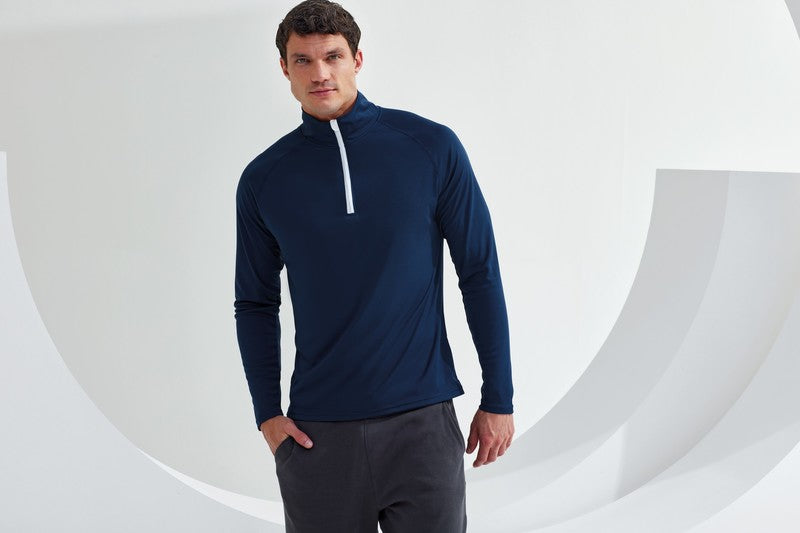 TriDri Long Sleeve Performance 1/4 Zip Top Wicking Fabric Lightweight Gym Wear
