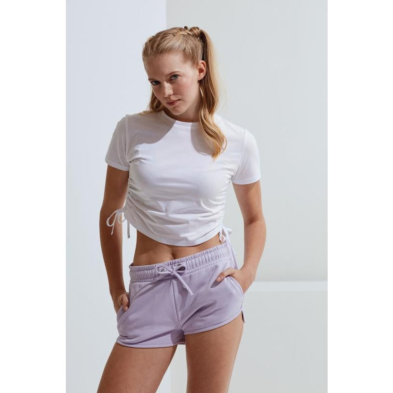 Women's TriDri Ruched Crop Top Short Sleeve Adjustable Fit Cotton XXS-XL