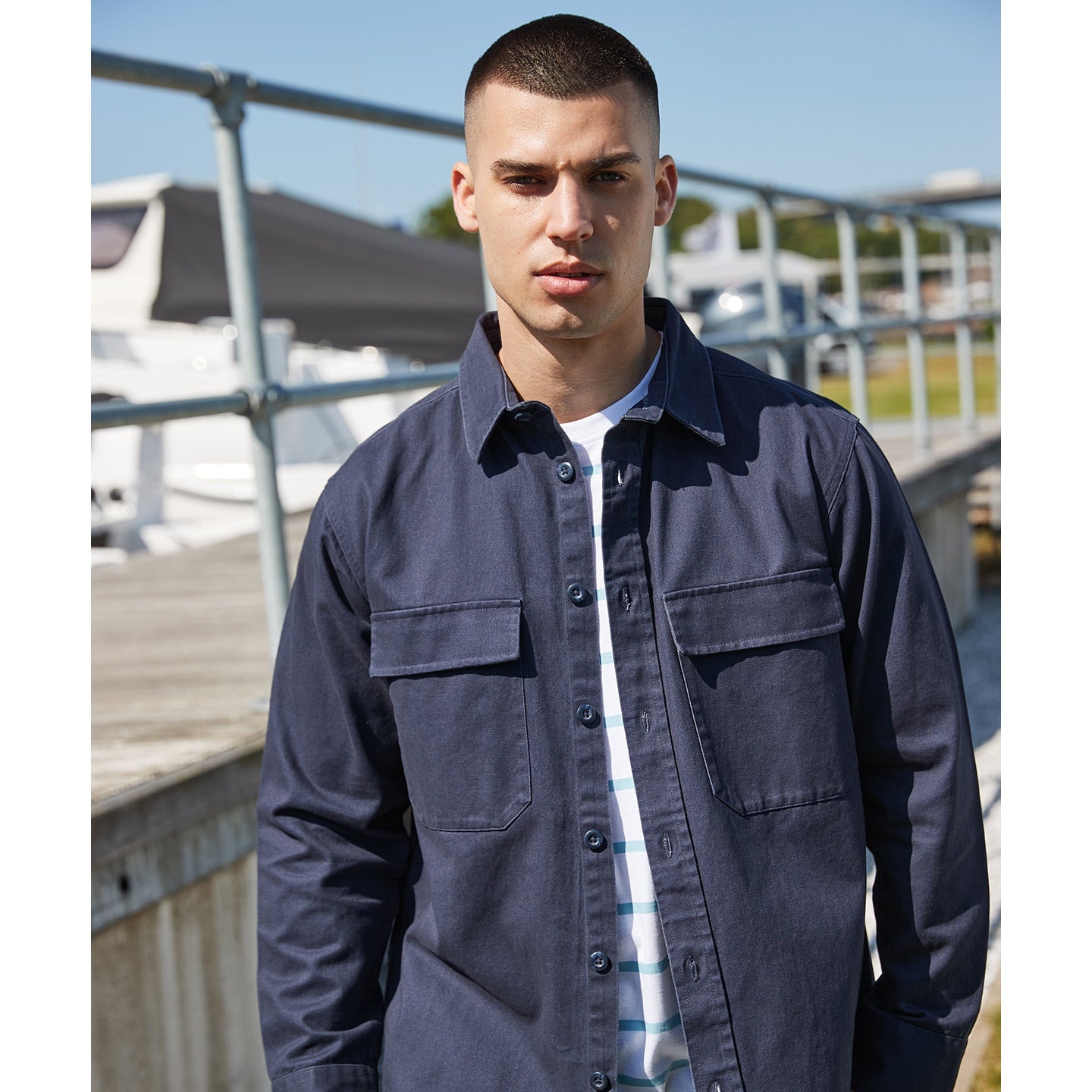 Front Row Heavyweight Drill Overshirt with Mitred Pockets Tag-Free Workwear
