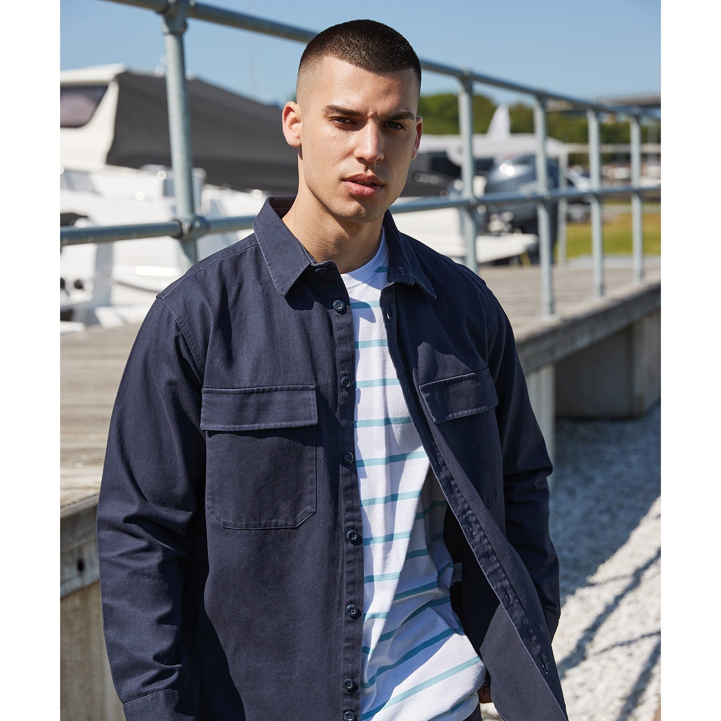 Front Row Heavyweight Drill Overshirt with Mitred Pockets Tag-Free Workwear