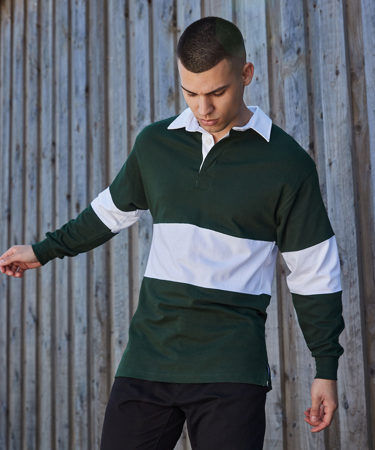Front Row Panelled Rugby Shirt Heavyweight Cotton Retro Fit Tag Free S-XL