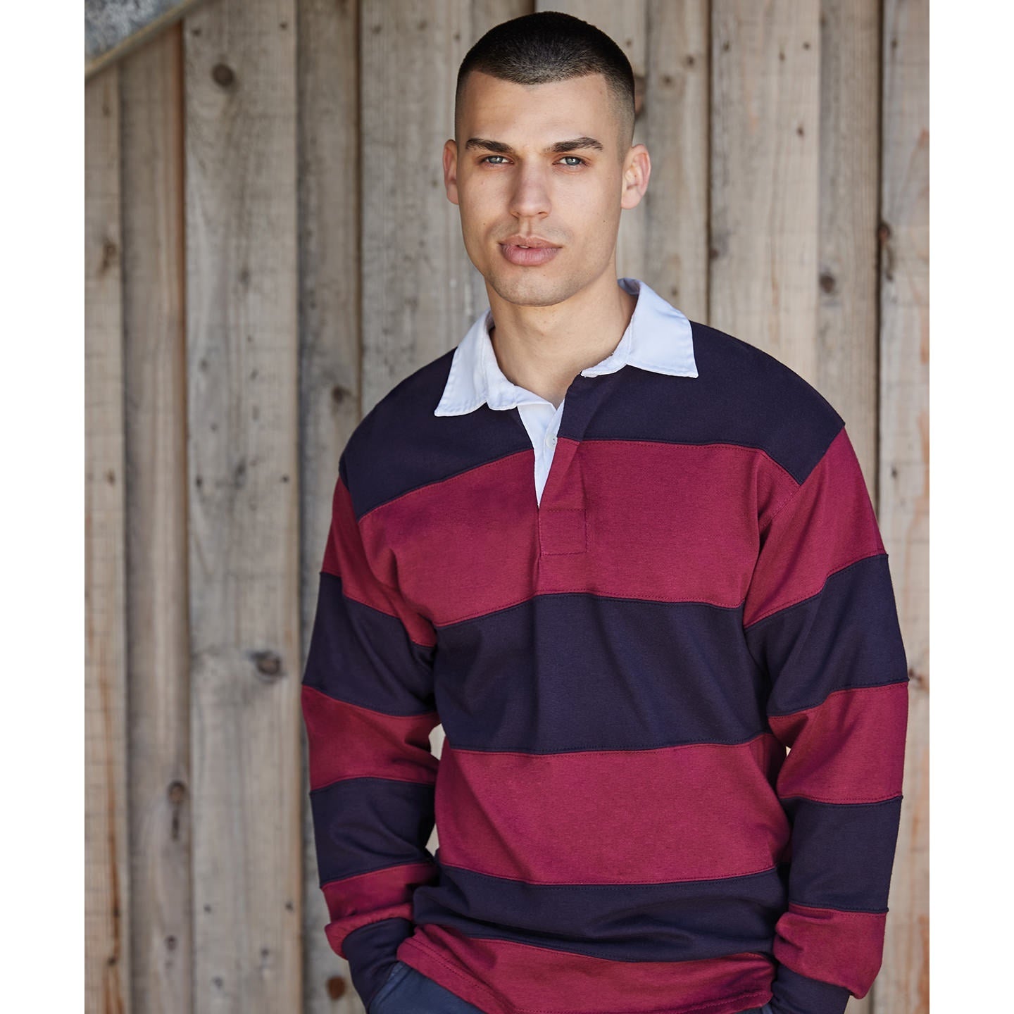 Front Row Sewn Stripe Long Sleeve Rugby Shirt Heavyweight Jersey S-2XL
