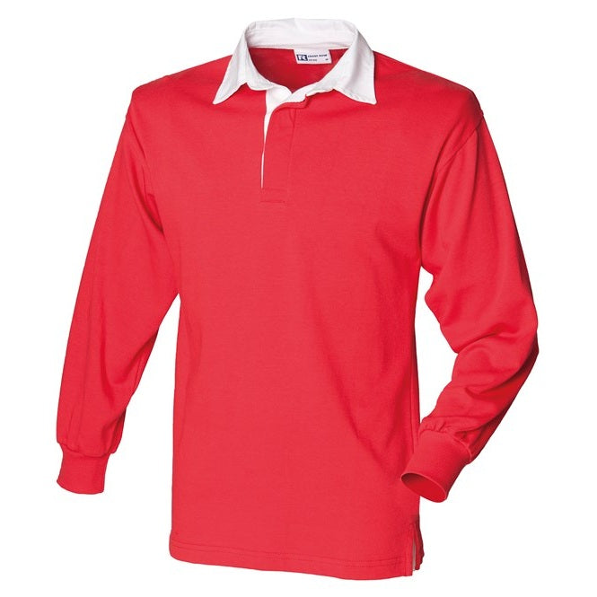 Front Row Long Sleeve Rugby Shirt 100% Cotton Woven Collar Customizable Logo