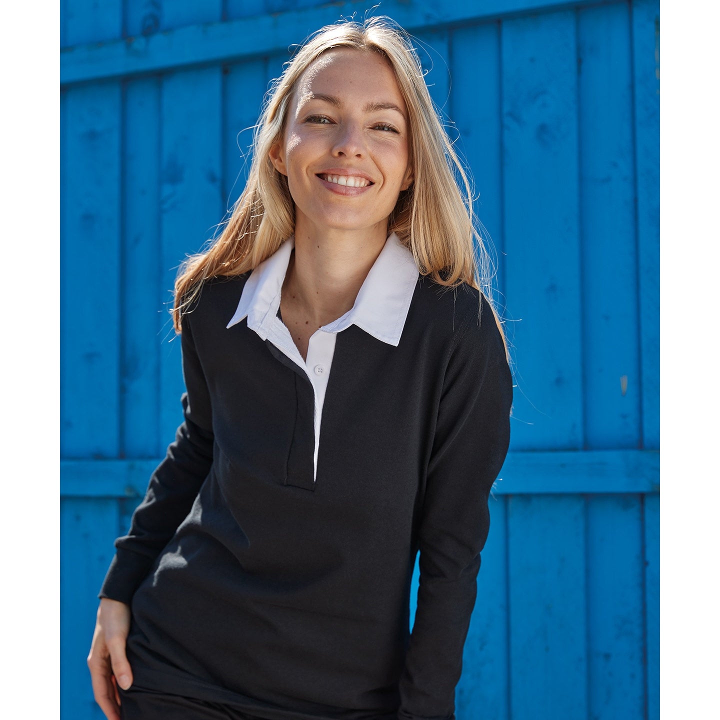 Front Row Women's Long Sleeve Rugby Shirt 100% Cotton Woven Collar Slim Fit