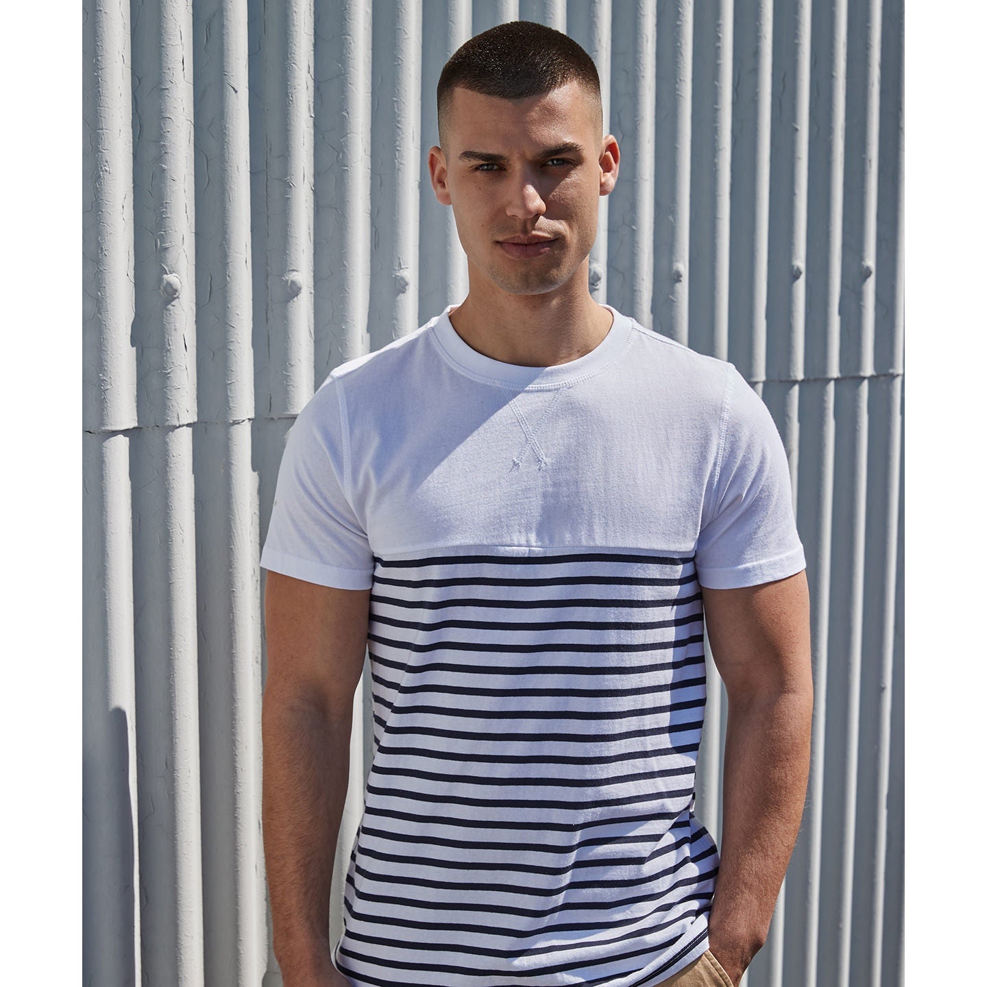 Front Row Short-Sleeved Breton T Shirt Regular Fit Cotton Striped Panel