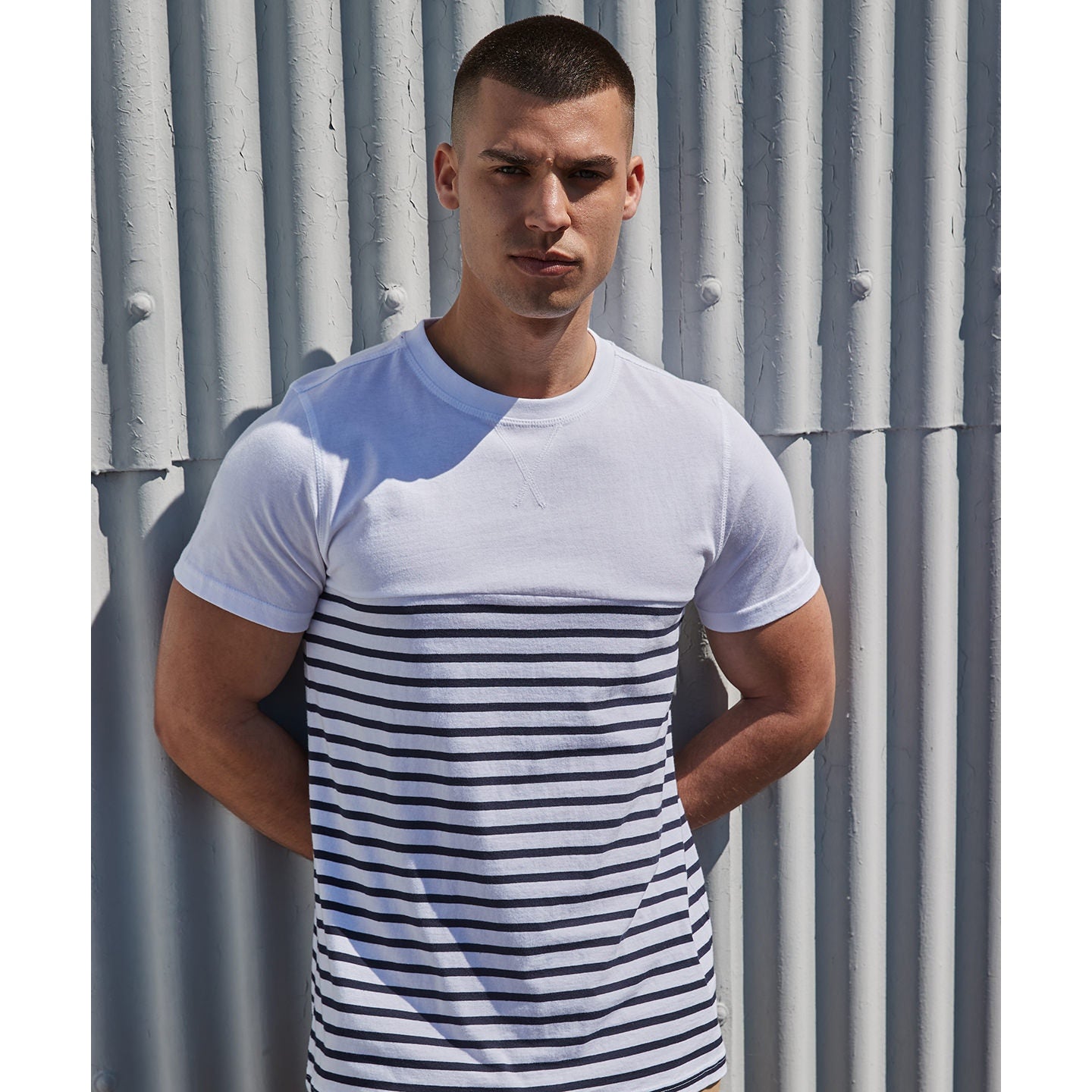 Front Row Short-Sleeved Breton T Shirt Regular Fit Cotton Striped Panel