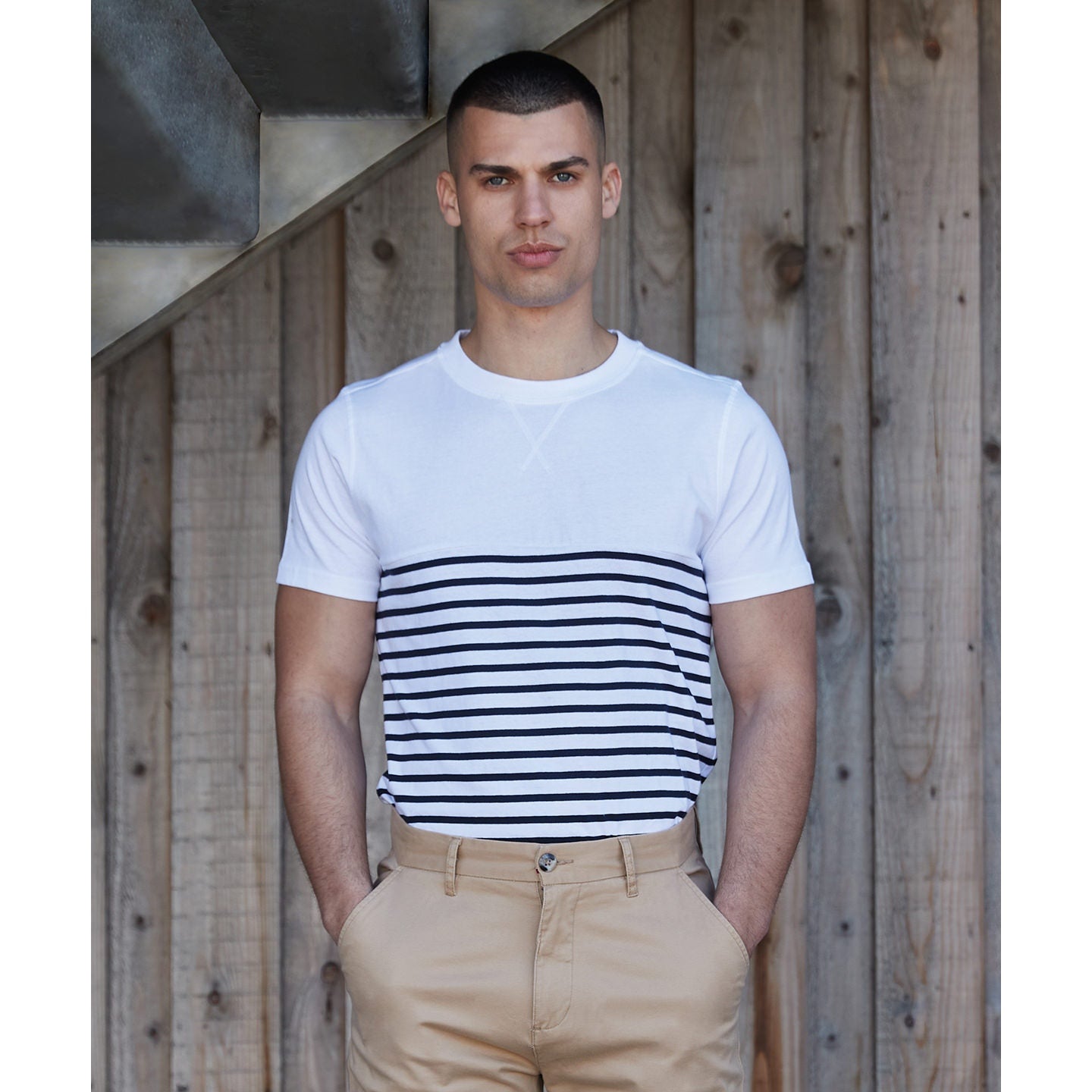 Front Row Short-Sleeved Breton T Shirt Regular Fit Cotton Striped Panel