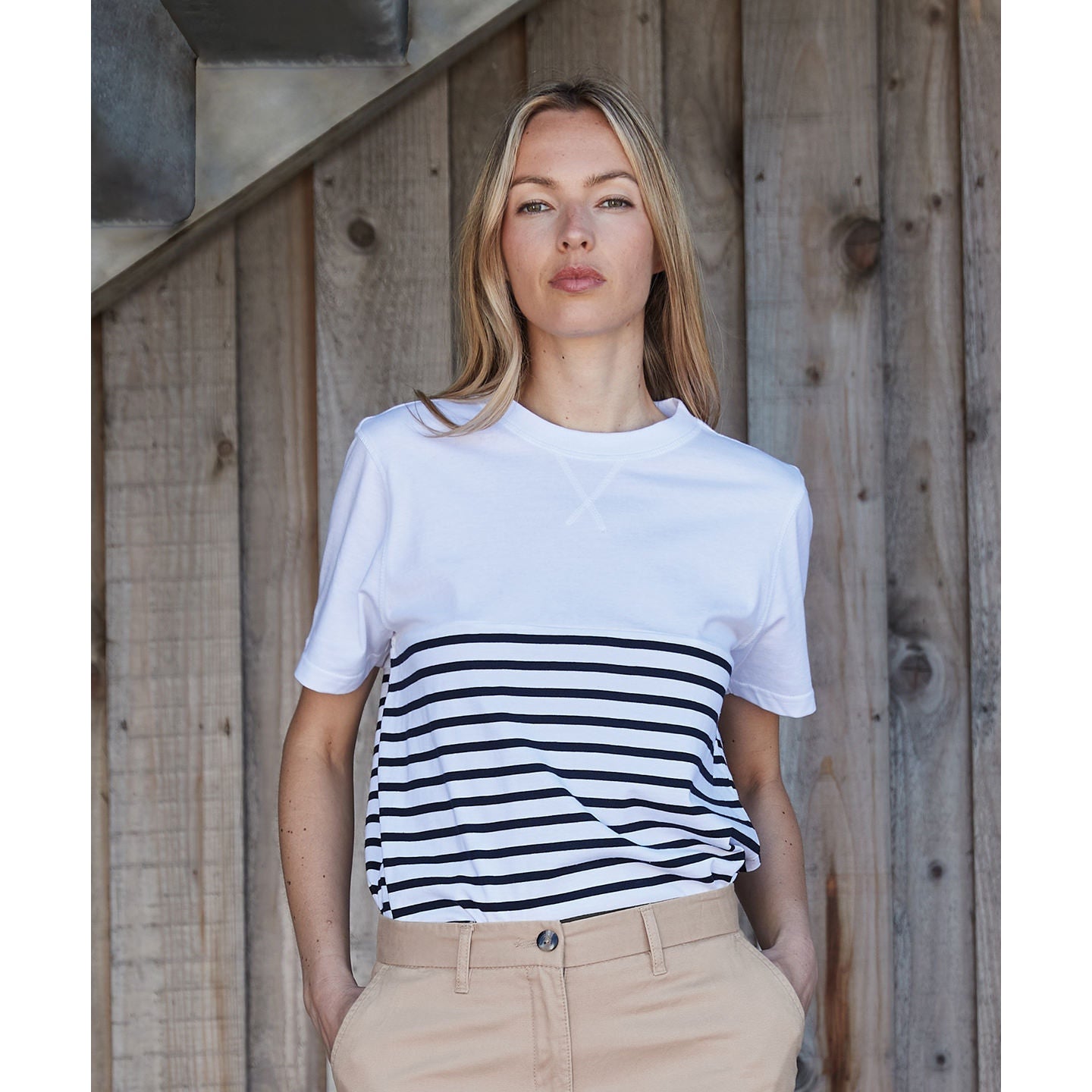 Front Row Short-Sleeved Breton T Shirt Regular Fit Cotton Striped Panel