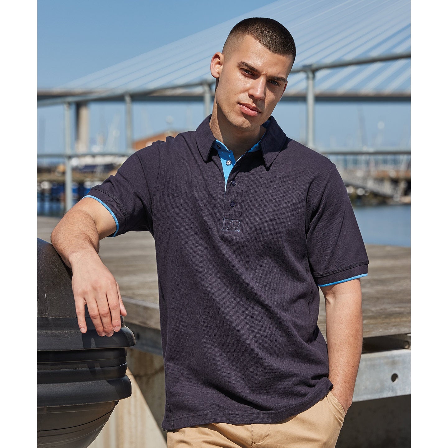 Front Row Contrast PiquÃ© Polo Shirt 100% Cotton Tipped Sleeves Size S-2XL