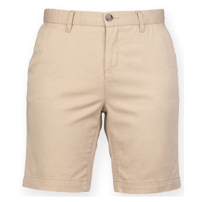 Front Row Women's Stretch Chino Shorts Lightweight Smart Casual Flat Front