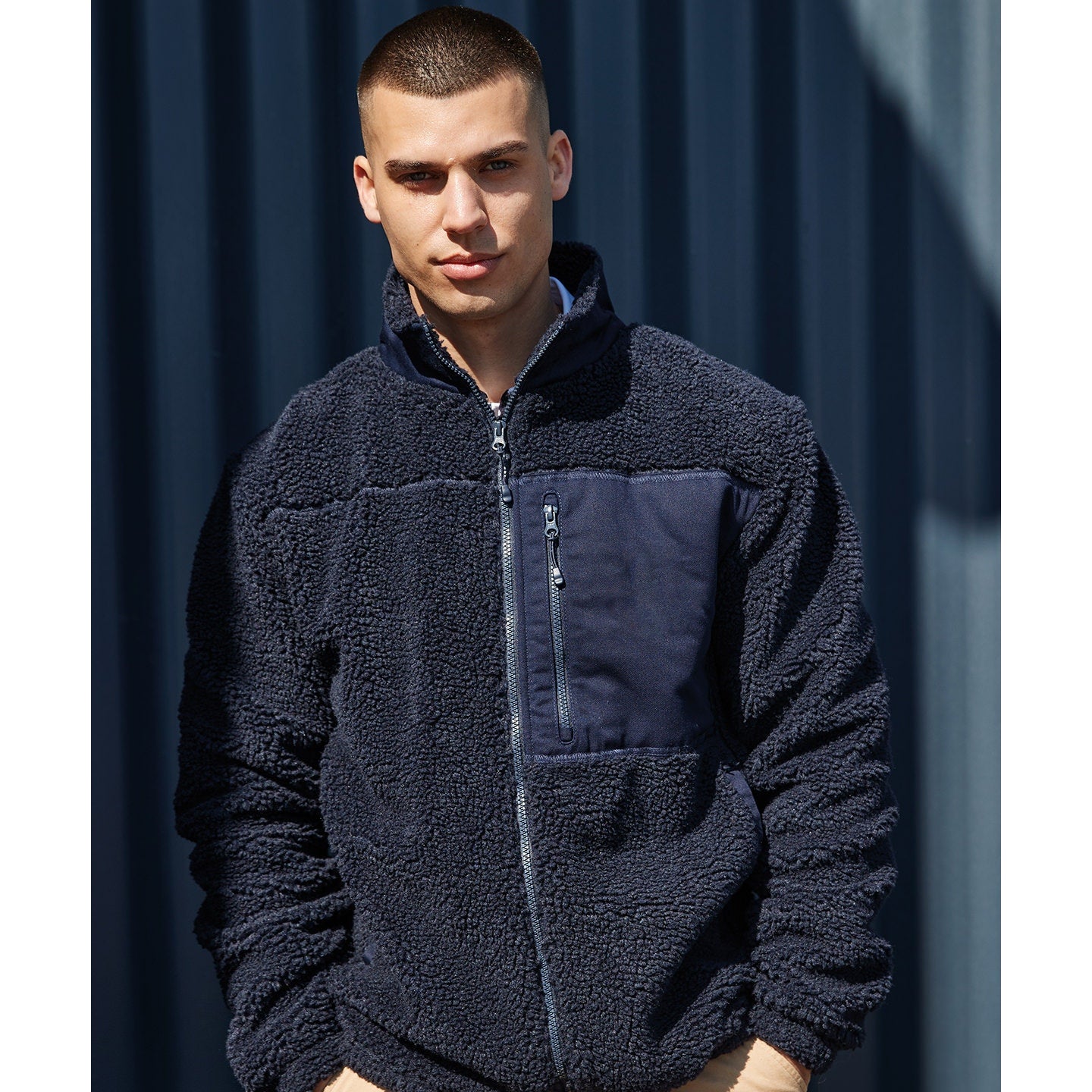 Front Row Recycled Sherpa Fleece Jacket Eco-Friendly Zip-Through Regular Fit