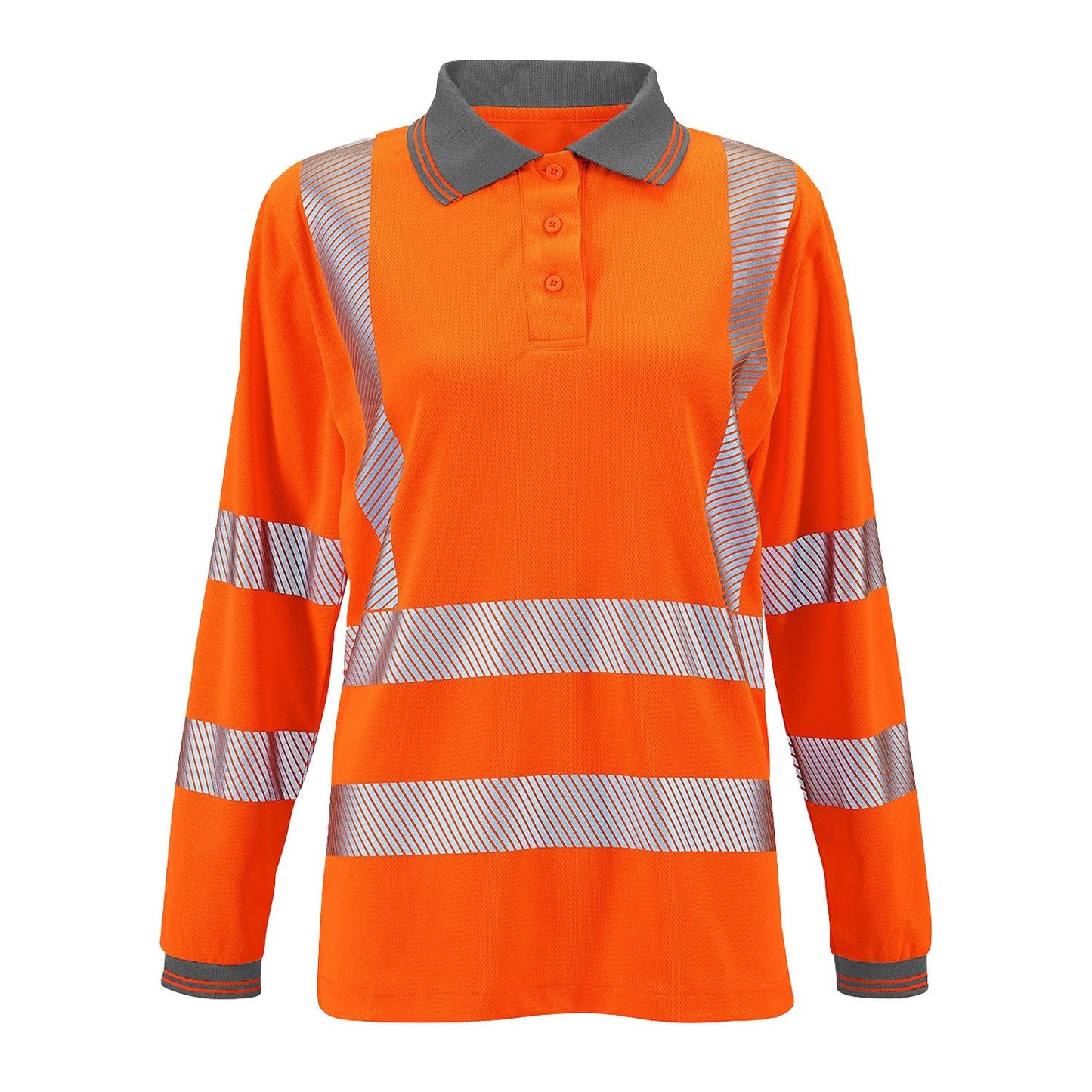 Supertouch Ladies Hi Vis Orange Jaya Bird Eye Long Sleeve Polo UPF 40+