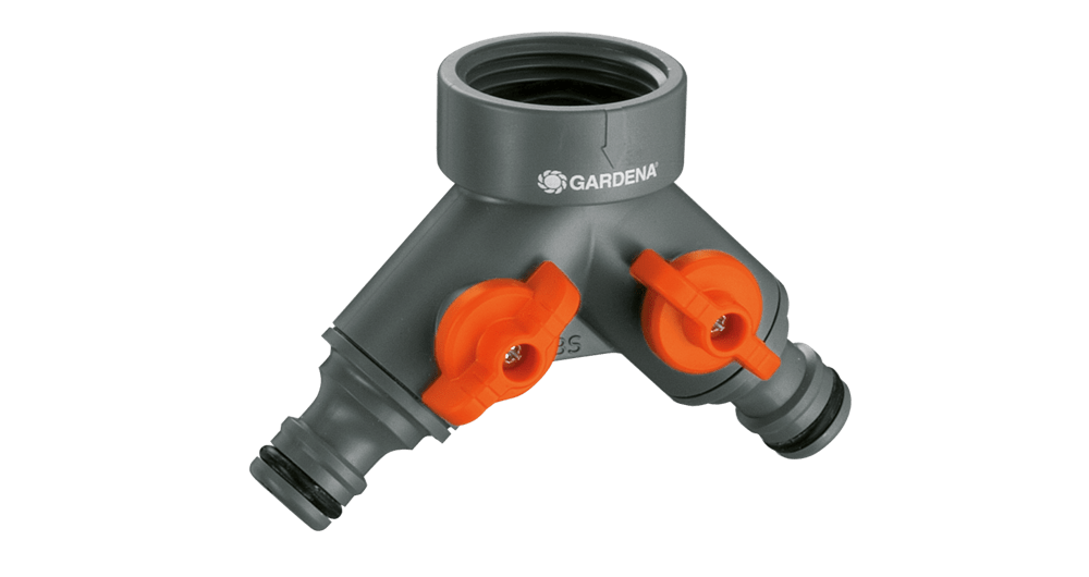 Gardena Twin Tap Connector for 2 Hoses with Flow Control - 5 Year Warranty